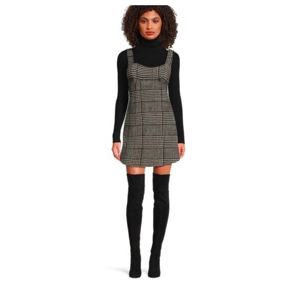 Le' AL.X Size L Glen Plaid Woven Wool Blend Lined Plaid Tank Dress NWT $189 1026 - Picture 9 of 16
